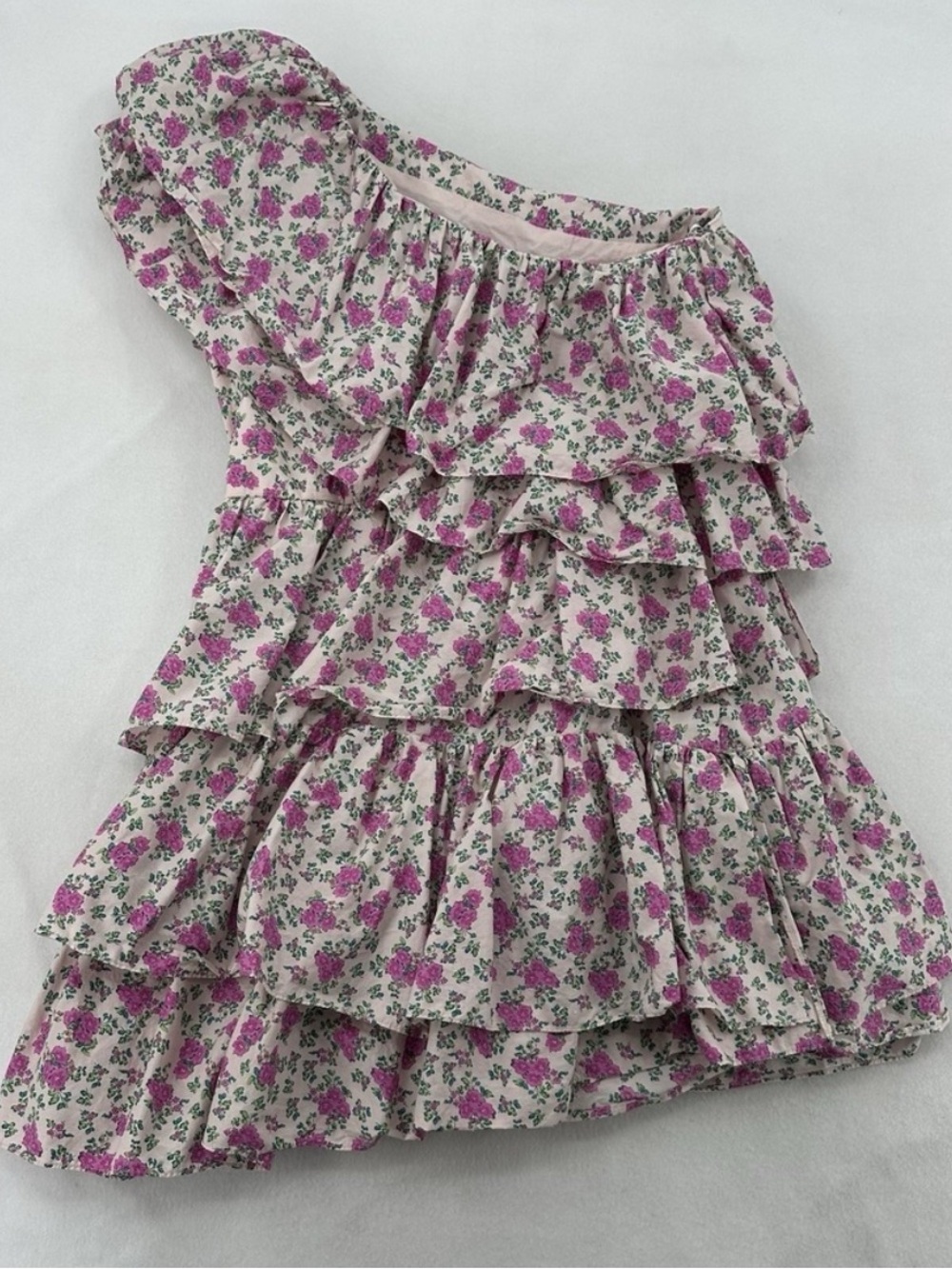Vici Pink Floral One-Shoulder Ruffle Mini Dress
